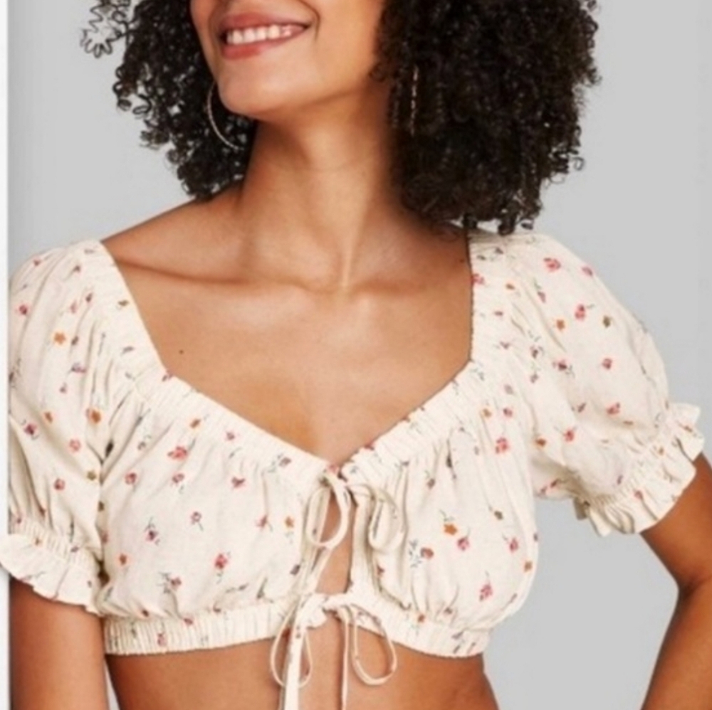Wild Fable Tie Front Cottagecore Floral Crop Top Size Large
